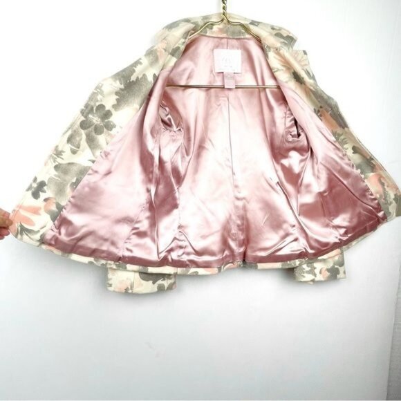 Rebecca Taylor Wool Gray Pink Floral Blazer Single Breast Coat 4 - Picture 3 of 7